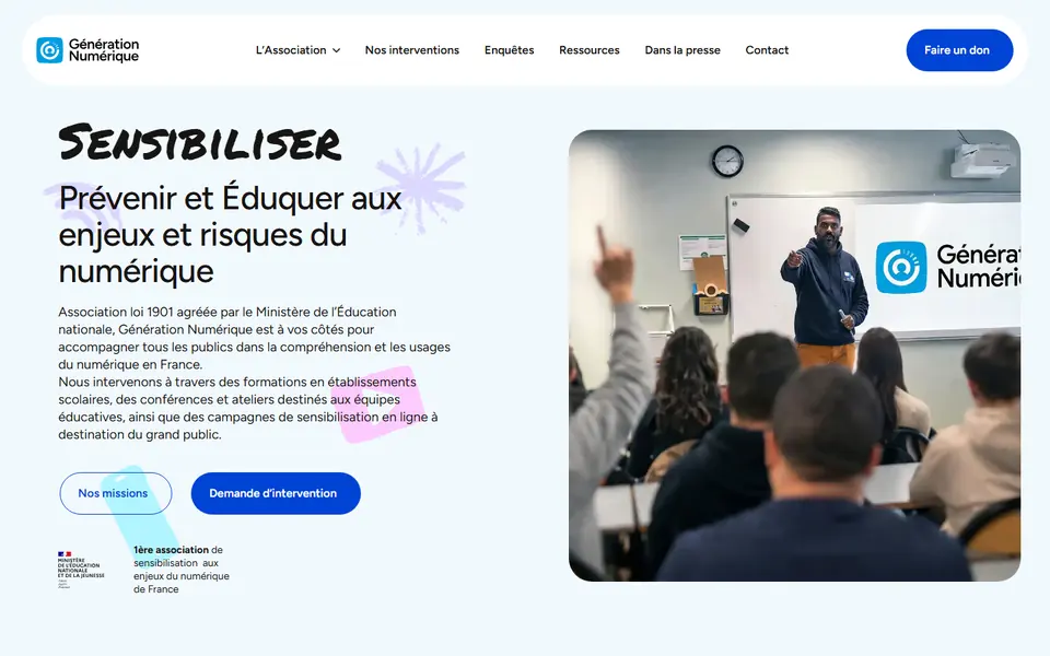 Capture d’écran du site Génération Numérique