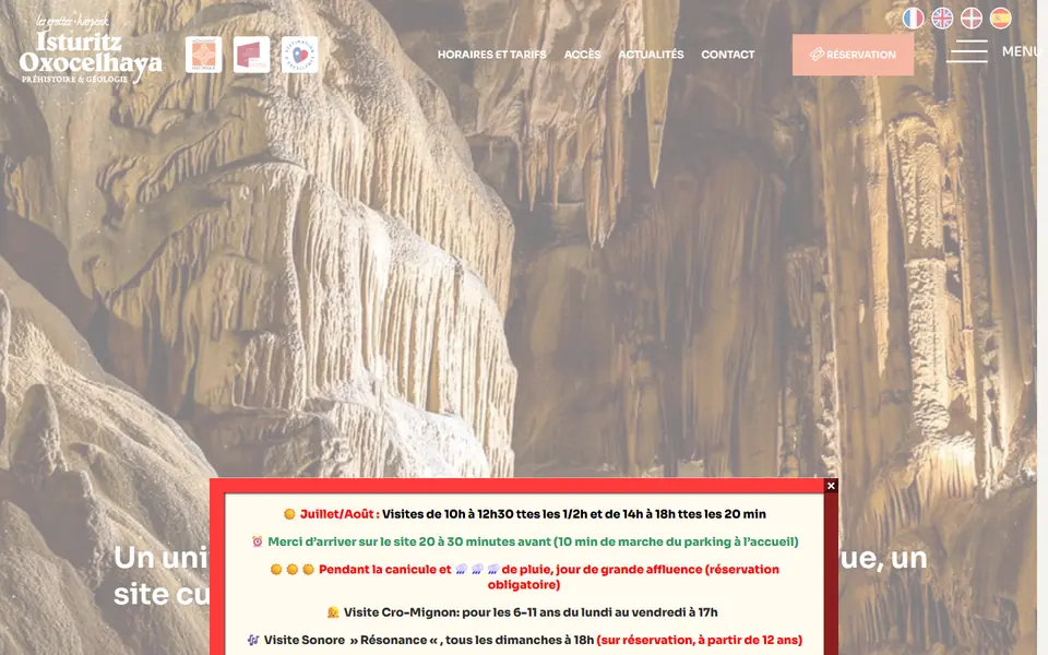 Capture d’écran du site Grottes d’Isturitz et Oxocelhaya